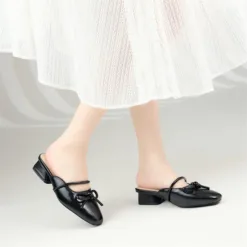 Edgy Chain Detail Block Heel Slingbacks
